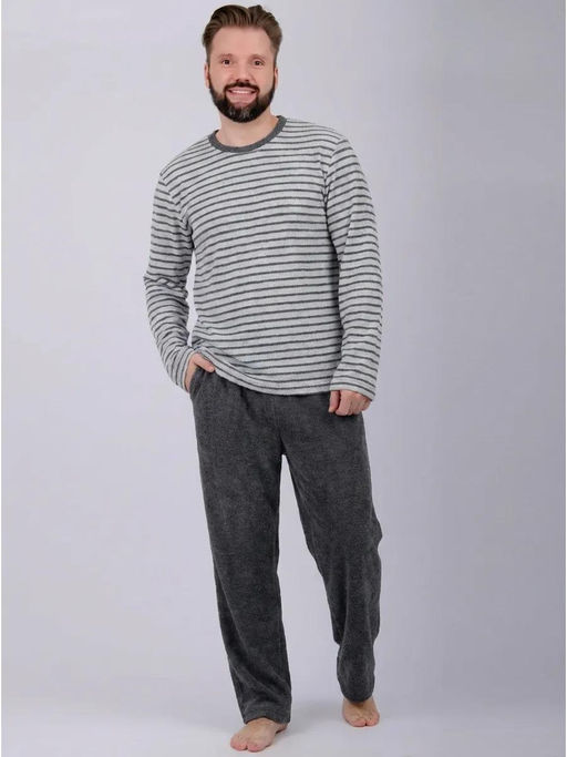 Пижама Вояж 2 серая, махра - Малина фото 2