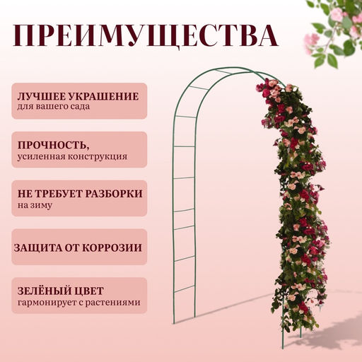 Арка садовая, 240×125×36.5 см, для вьющихся растений, металлическая, зелёная, Greengo
