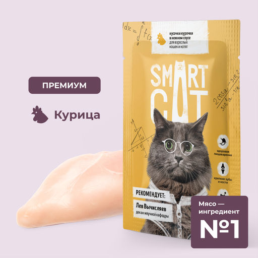Паучи для взрослых кошек и котят кусочки курочки в нежном соусе