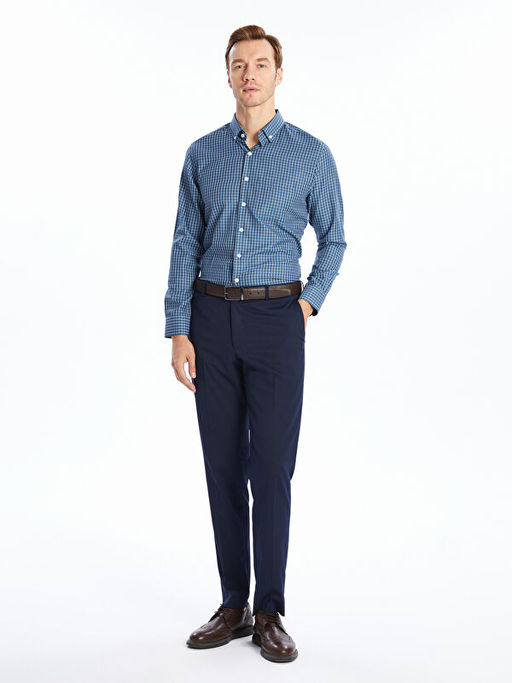 Regular Fit Uzun Kollu Ekose Gabardin Erkek G?mlek