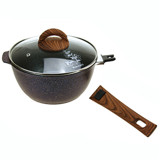 Ковш с тефлоновым покрытием 2,2л, д22см Granit Ultra, h9см, съемная ручка из термостойкого пластика 9см, стеклянная жаропрочная крышка, голубой гранит (Россия) - можно использовать металлические кухонные принадлежности - Домашняя мода фото 2