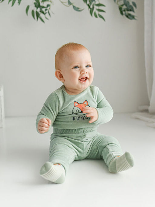 Bisiklet Yaka Uzun Kollu Nak?? Detayl? Kadife Erkek Bebek ??t??tl? Body 2li - Waikiki фото 2