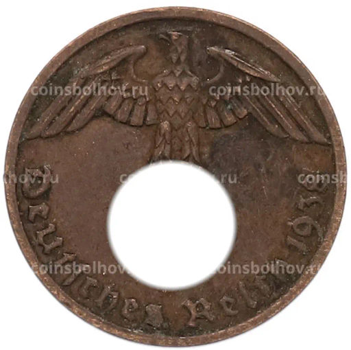 Монета 1 рейхспфенниг 1938 года A Германия