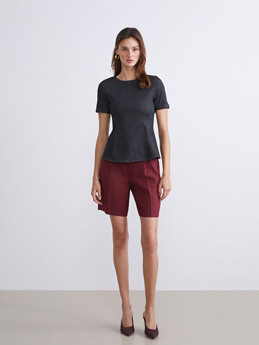 Bisiklet Yaka Peplum Jean Bluz