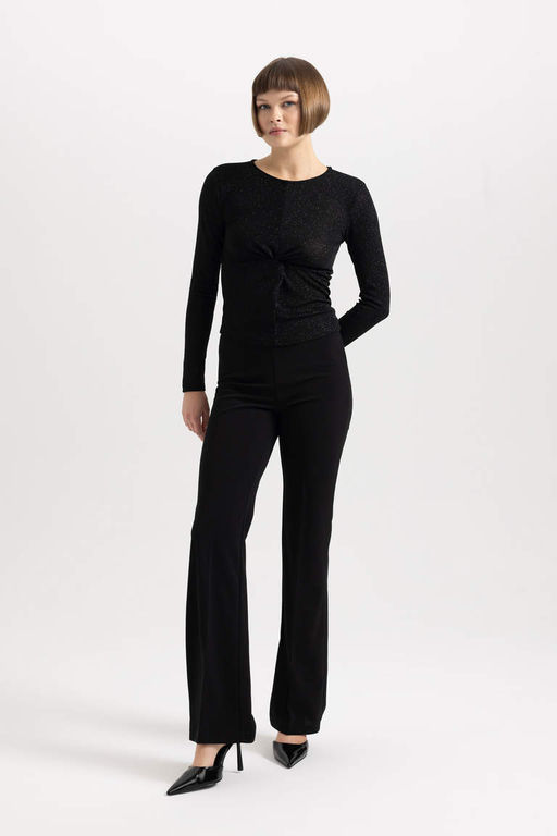 Облегающая футболка с круглым вырезом и длинными рукавами - Defacto фото 2