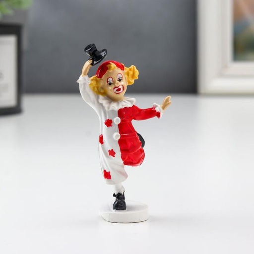 Фигурка полистоун «Танцующий клоун с цилиндром», красно-белый, 8×3×4.5 см