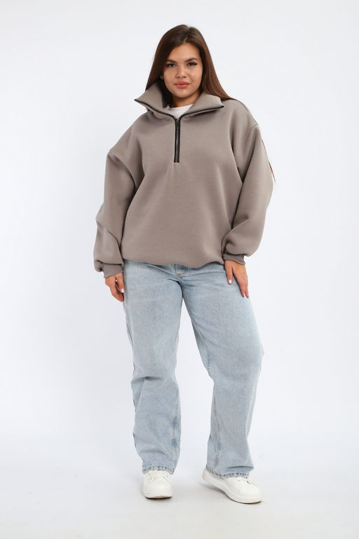 Толстовка женская из футера начес Комфорт серо-коричневый макси
