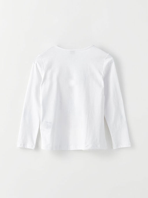 Bisiklet Yaka Bask?l? Uzun Kollu Pamuklu K?z ?ocuk Ti??rt - Waikiki фото 2