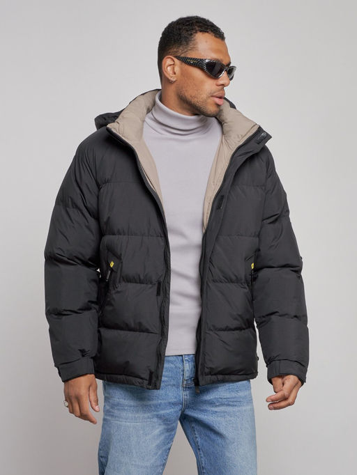 Куртка спортивная болоньевая мужская зимняя с капюшоном черного цвета 3111Ch - Wonderrman фото 7