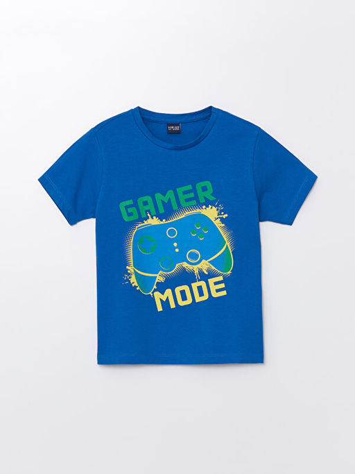 Bisiklet Yaka Bask?l? K?sa Kollu Erkek ?ocuk Pijama ?st