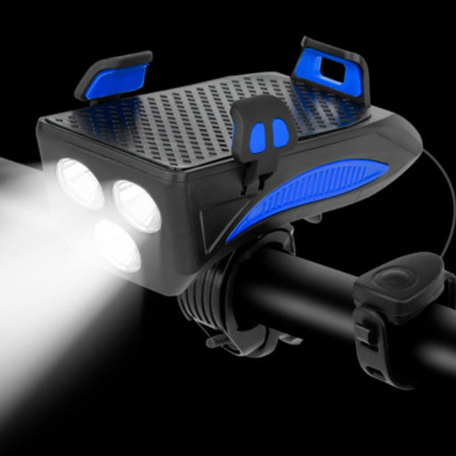 Фонарь передний COMIRON HOLDER ABS, IPX5; 3*T6 LED, 400lm; 4800mAh USB индикатор заряда POWER BANK сигнал 130Дб крепление смартфона синий /уп 20/80/ - Галеонтрейд фото 7