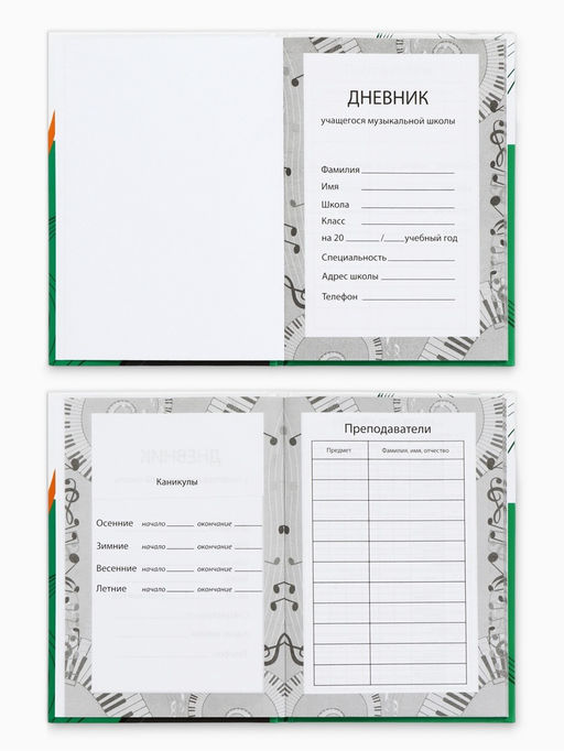 Дневник для музыкальной школы, в твердой обложке, 40 л. "Винил"