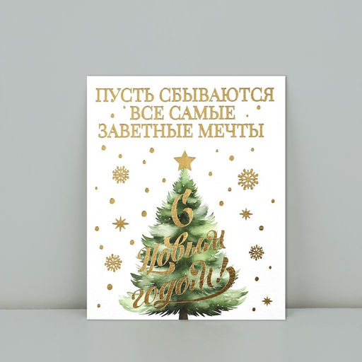 Цена за 5 шт. Открытка на акварельном картоне «С Новым годом», тиснение, 10.5×8.5 см