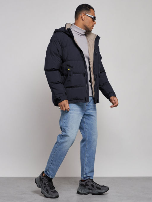 Куртка спортивная болоньевая мужская зимняя с капюшоном темно-синего цвета 3111TS - Wonderrman фото 4