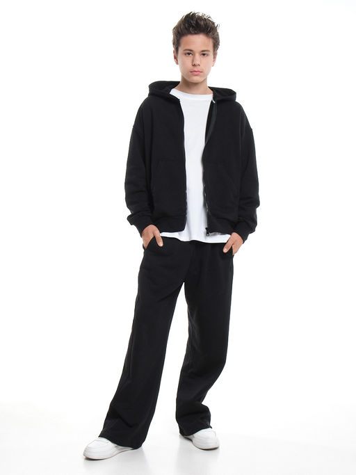 Толстовка зипка оверсайз с капюшоном на молнии 22-5610 черный - Mini maxi фото 3