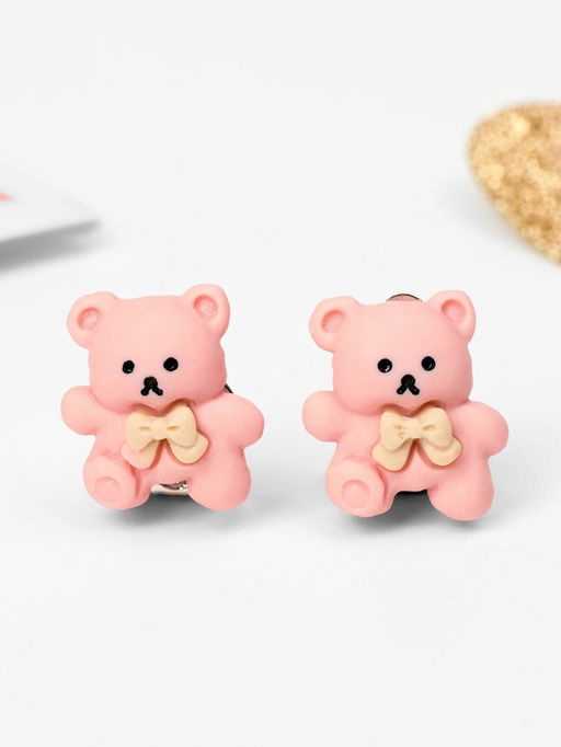 Цена за 2 шт. Серьги-клипсы детские «Выбражулька» мишка с бантиком, розовые