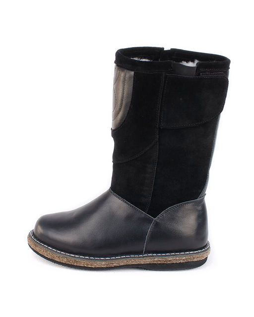 Монголки женские на войлочной подошве., Черные. Кожа. Молния. Подклад овчина.