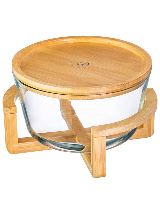 Блюдо для сервировки и запекания 2,6 л 24*21,5*14 см "GLASKRAFT" круглое с бамб. подстав сбамб.крышк