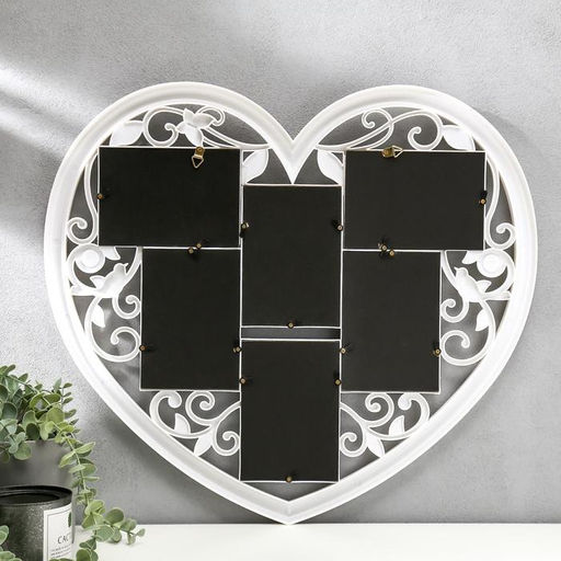 Фоторамка - коллаж на 6 фото 10?15 см Сердце ажурное, пластик, мультирамка, белая, 56?51 см