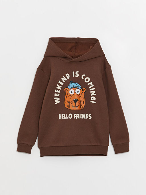 Bask?l? Uzun Kollu Erkek ?ocuk Hoodie