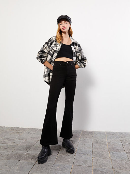 Y?ksek Bel Mars Flare Kad?n Jean Pantolon