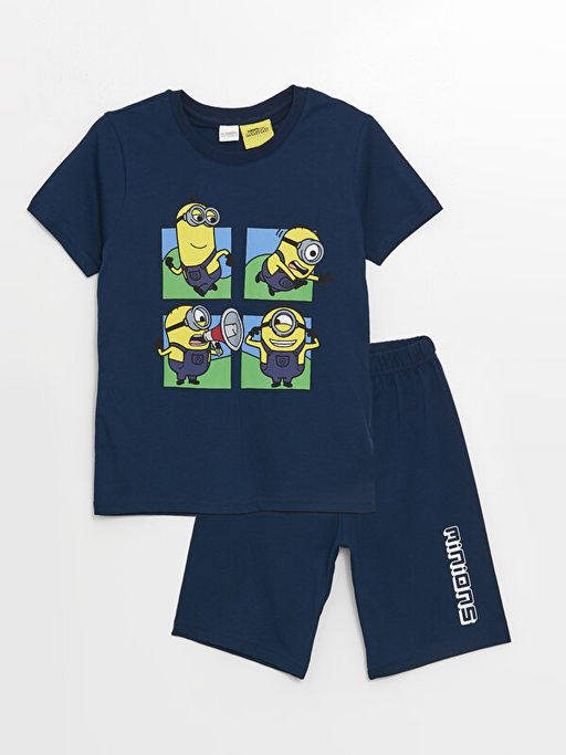 Bisiklet Yaka Minions Bask?l? K?sa Kollu Erkek ?ocuk ?ortlu Pijama Tak?m?
