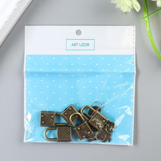 Цена за 2 шт. Замочек с ключиком для шкатулки, металл, набор 5 шт., бронза, 3.1×1.7 см