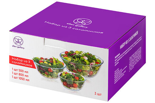 Набор 3 салатников 500 мл, 800 мл, 1050 мл, Crystal glass стекло - Elan gallery фото 9
