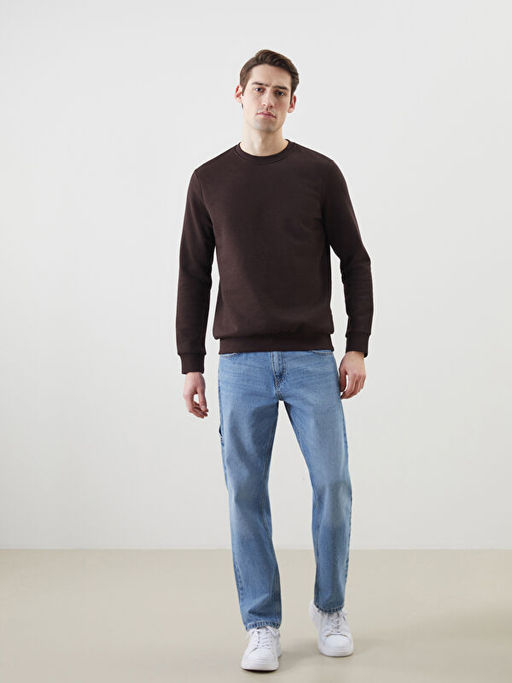 Bisiklet Yaka Uzun Kollu Bask?l? Erkek Sweatshirt