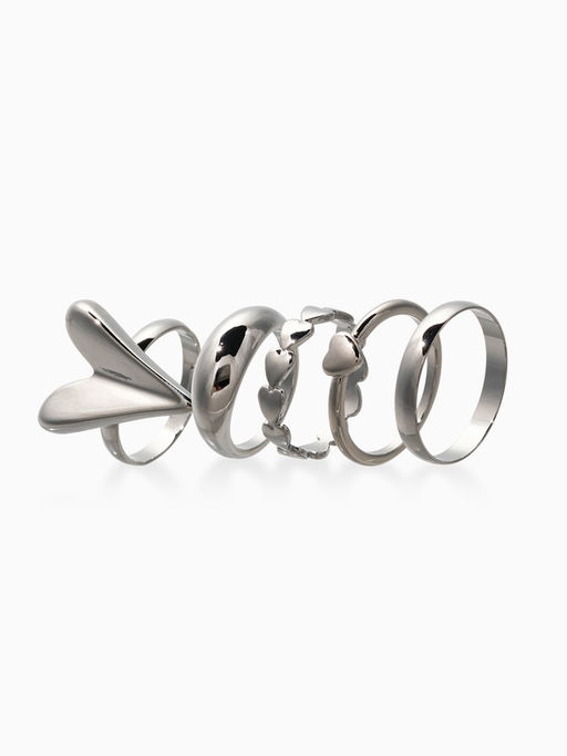 Набор колец 5 шт "Новый стиль" сердечки, размер МИКС, цвет серебро