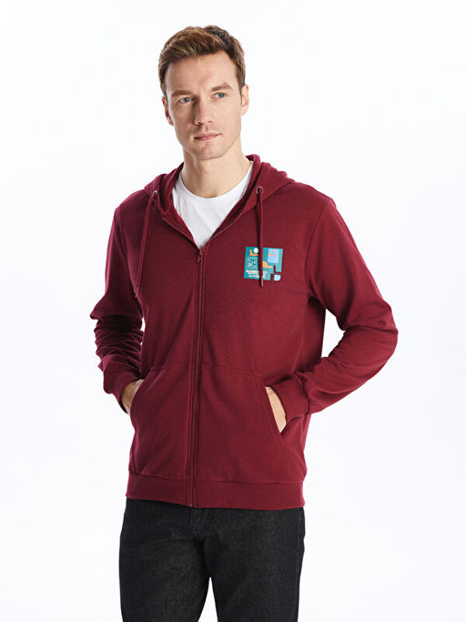Uzun Kollu Bask?l? Erkek Hoodie