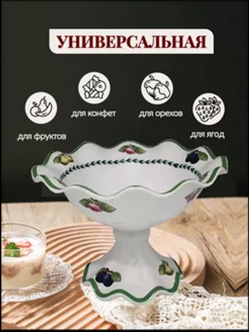 105-829 Конфетница на ножке 17см. ФРУКТЫ в под.уп.(х18) - Lenardi фото 2