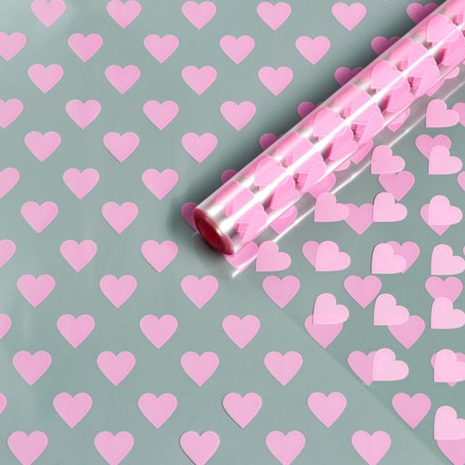 Цена за 6 шт. Пленка для цветов «Сердца», розовая, 0.7×7.6 м, 40 мкм, 200 г