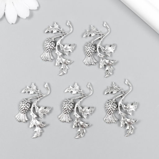 Декор для творчества металл "Чертополох" набор 5 шт серебро 2,6х4,6 см