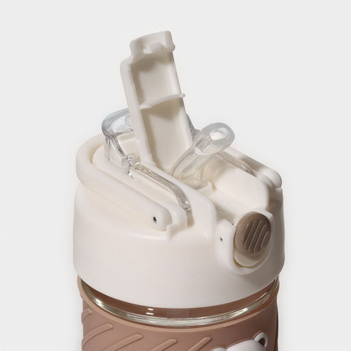 Бутылка для воды «Бьорн», 400 мл, с крышкой и трубочкой «Бьорн», стекло, бежевая