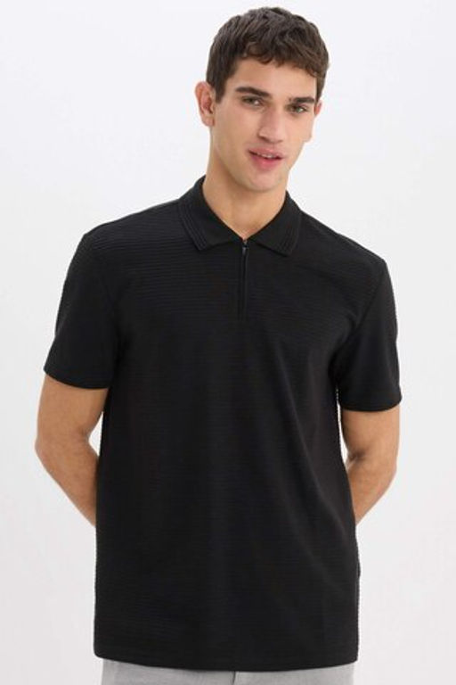 Regular Fit Yar?m Fermuarl? K?sa Kollu Polo Tisort - Defacto фото 6