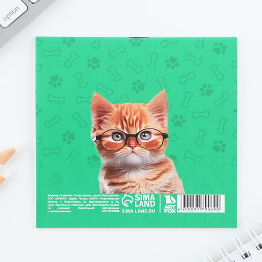 Цена за 20 шт. Блокнот 10×10, 16 л. в клетку «Кот»