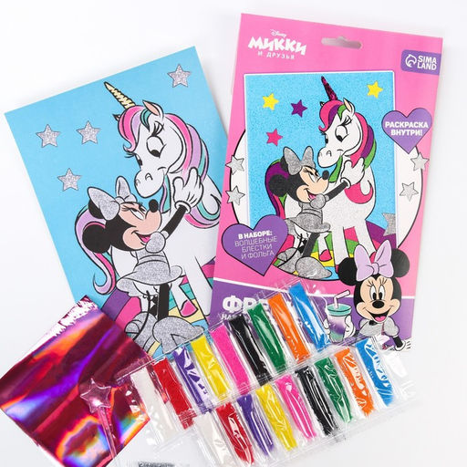 Фреска песком с блёстками «Минни Маус и единорог», 9 цветов