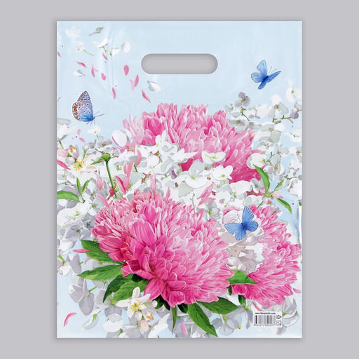 Цена за 50 шт. Пакет «Нежная хризантема», полиэтиленовый, с вырубной ручкой, 40×31 см, 30 мкм