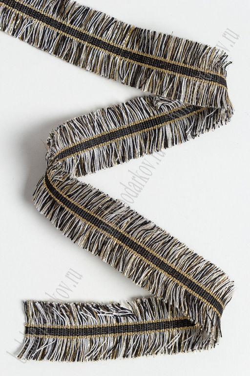 Тесьма отделочная 3 см*5 ярд Бахрома с люрексом (SF-2461) черный/белый - Больше подарков фото 2