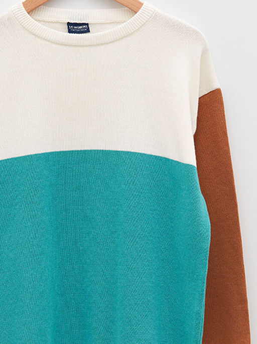 Bisiklet Yaka Renk Bloklu Uzun Kollu Erkek ?ocuk Triko Kazak - Waikiki фото 3