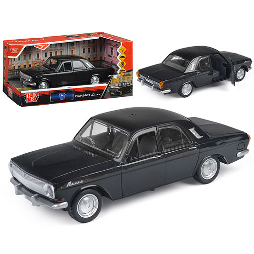 Машина пластик ГАЗ-2401 23 см. (двери, свет-звук, 4 кноп, черный) инерц., в коробке