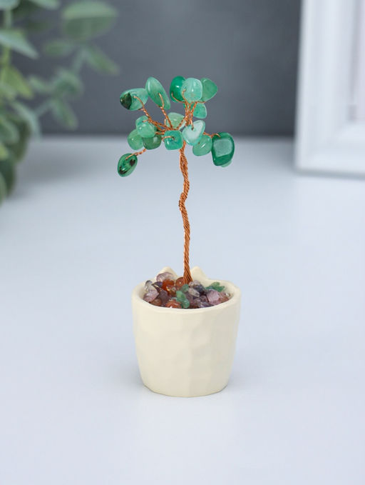 Денежное дерево декоративное «Сувенир бонсай. Котик-горшок», 12 зелёных камней, 3.3×3.4×8.8 см