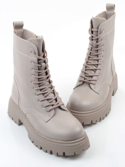 04-PAM439-2Z GRAY/BEIGE Ботинки зимние женские (натуральная кожа, 100% шерсть)