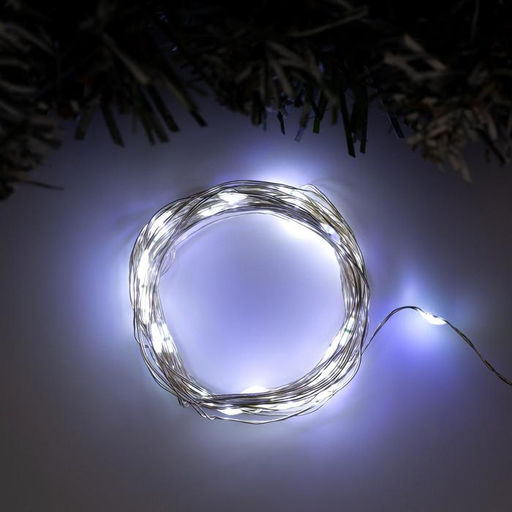 Гирлянда Нить 5 м роса, IP20, серебристая нить, 50 LED, 2 режима, батарейки AAх3 (не в комплекте), свечение белое
