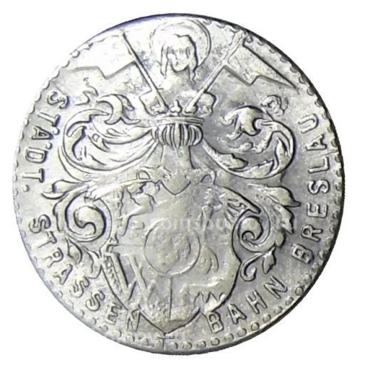 Монета 10 пфеннигов 1920 года Германия Транспортный нотгельд Бреслау