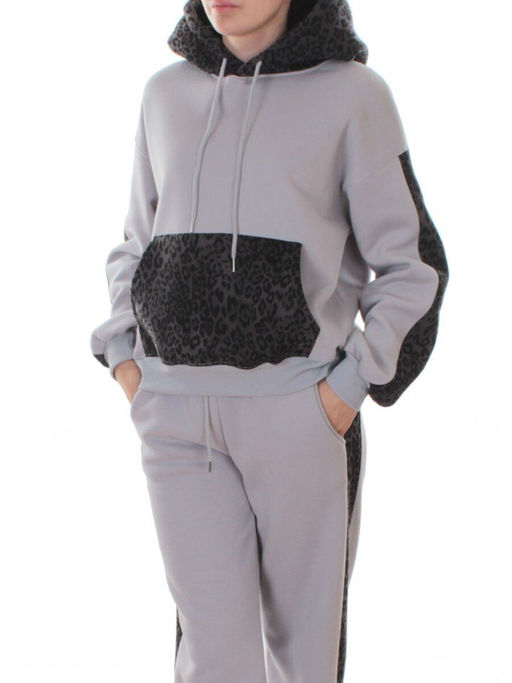 008 GRAY/LT. BLUE/LEOPARD Костюм спортивный зимний женский (95% хлопок, 5% полиэстер)