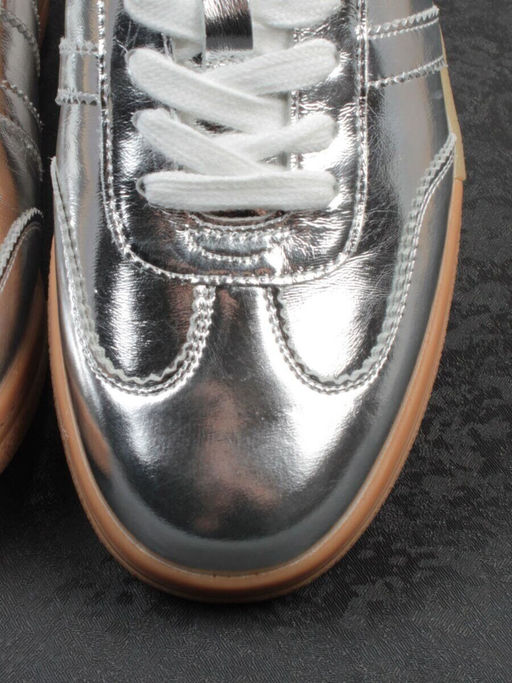 03-B6C-7C GREY/SILVER Кеды женские (натуральная кожа)