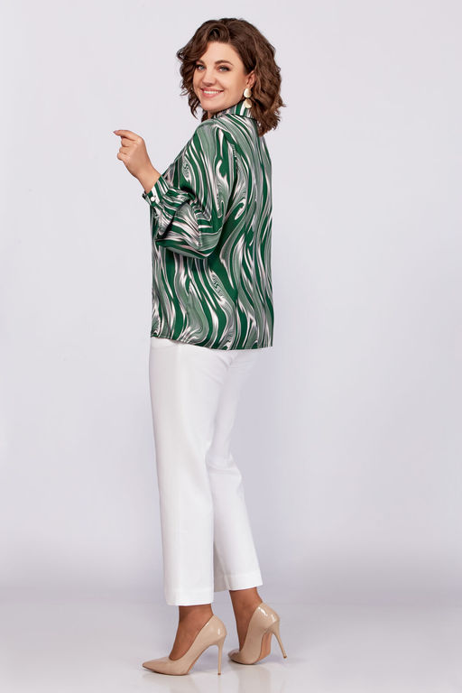 Блуза Swallow 783-Р зеленый+бежевые разводы  фото 12