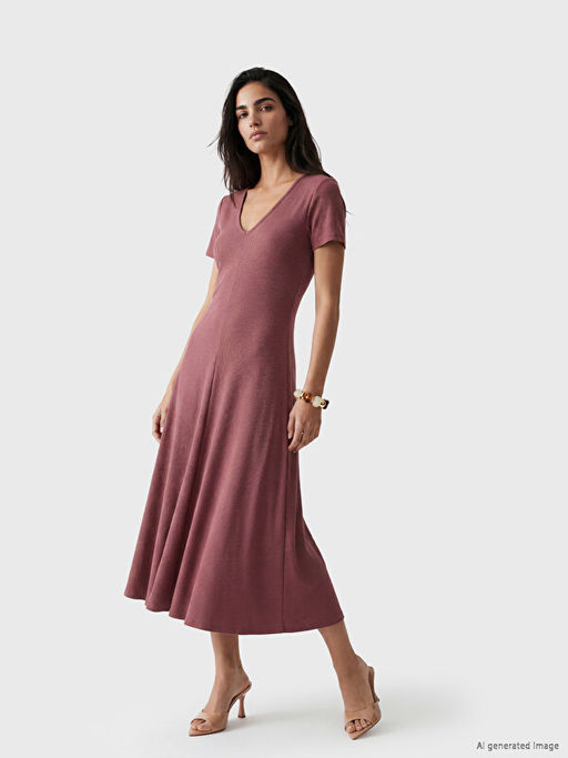 V Yaka Bodycon Elbise